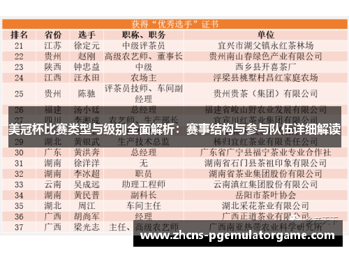 美冠杯比赛类型与级别全面解析：赛事结构与参与队伍详细解读